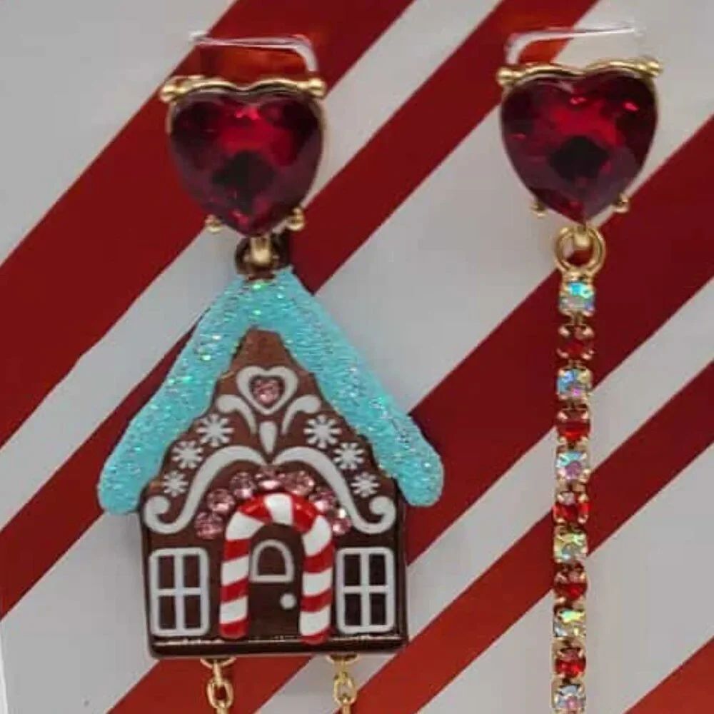 Betsey Johnson Gingerbread House Mismatched Earrings NWT - Picture 7 of 9
